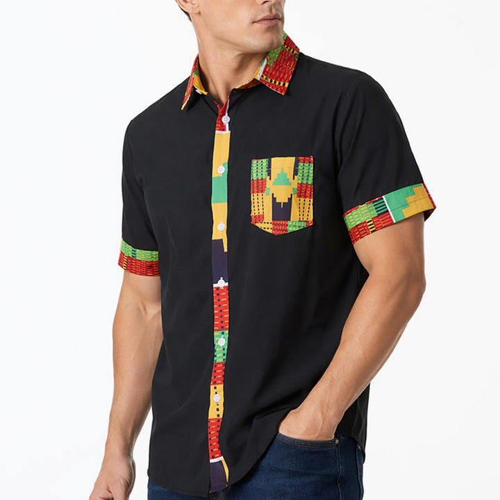 Men's Ethnic Print Patchwork Festival Statement Shirt - image 3