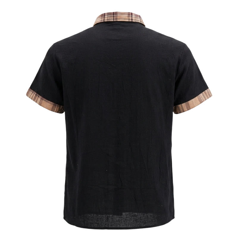 Men's Vintage Style Plaid Patchwork Cotton Shirt - image 15