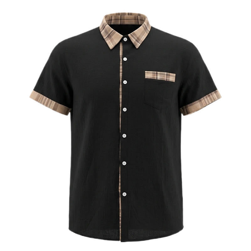 Men's Vintage Style Plaid Patchwork Cotton Shirt - image 14
