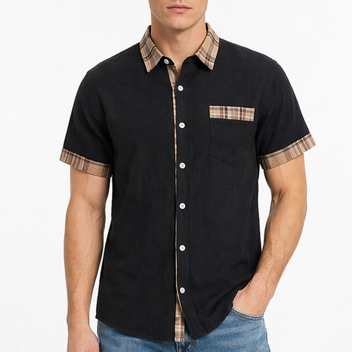 Men's Vintage Style Plaid Patchwork Cotton Shirt - image 1