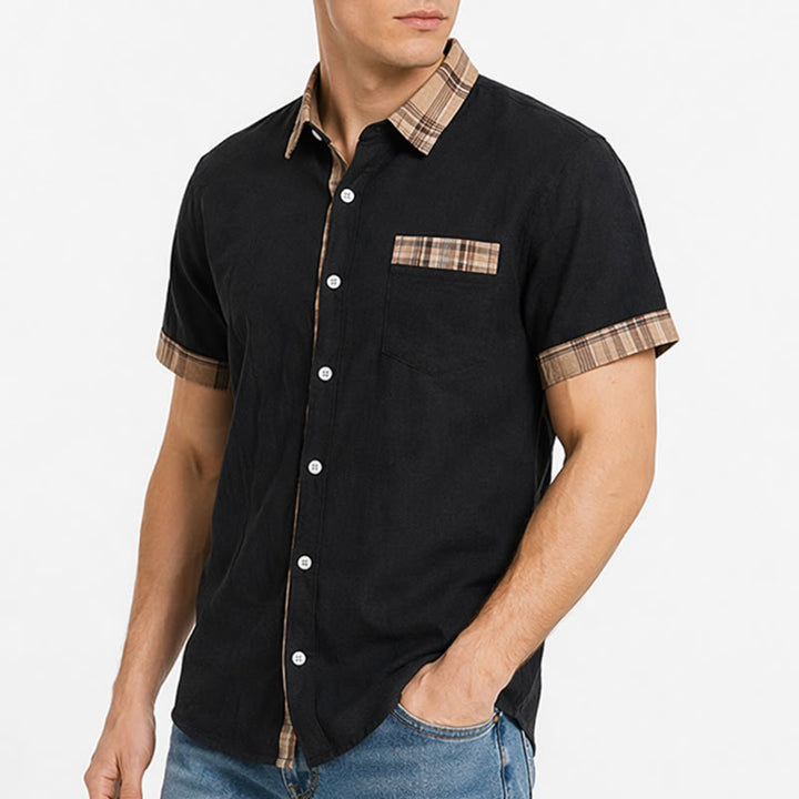 Men's Vintage Style Plaid Patchwork Cotton Shirt - image 3