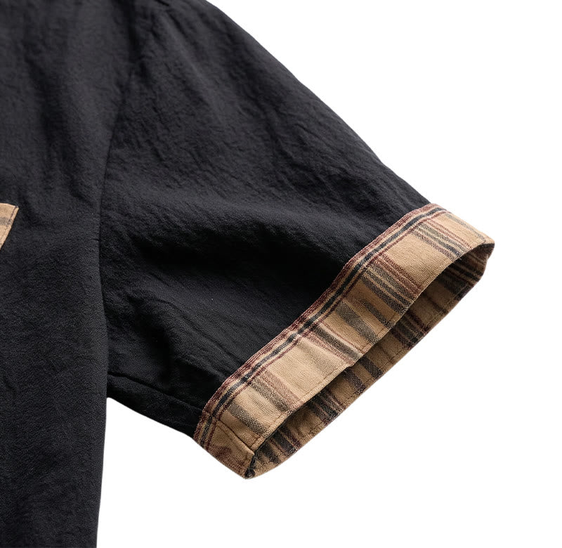 Men's Vintage Style Plaid Patchwork Cotton Shirt - image 13