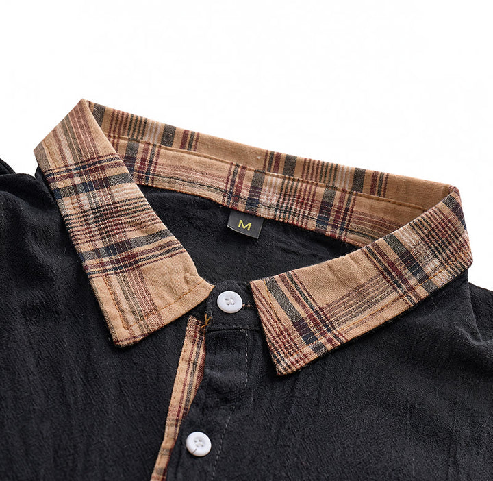 Men's Vintage Style Plaid Patchwork Cotton Shirt - image 9