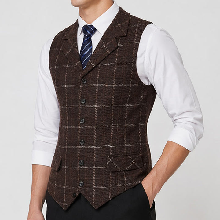 Men's Notch Lapel Plaid Party Daily Suit Vest - image 2