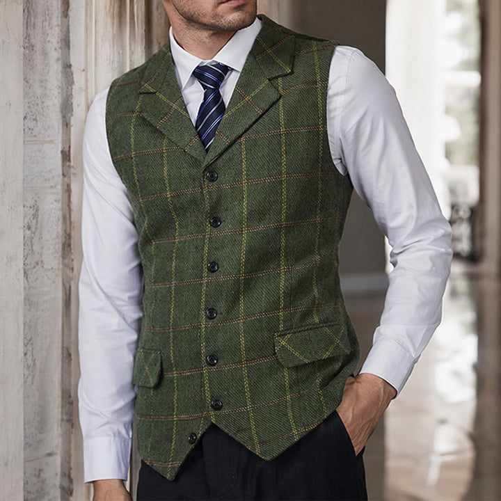 Men's Notch Lapel Plaid Party Daily Suit Vest - Green - 5XL - image 5