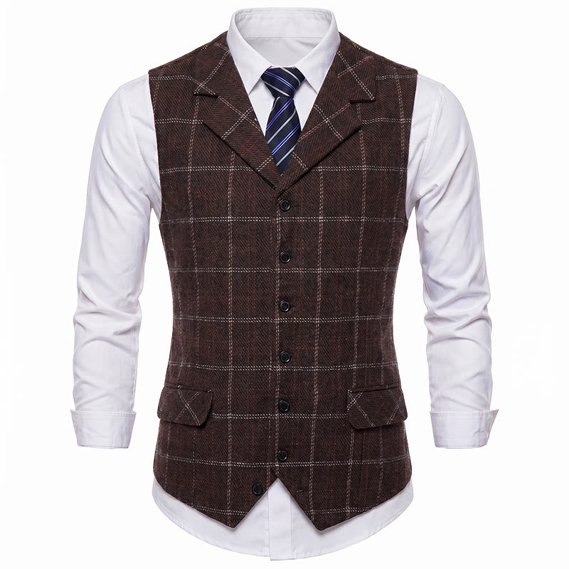 Men's Notch Lapel Plaid Party Daily Suit Vest - image 13