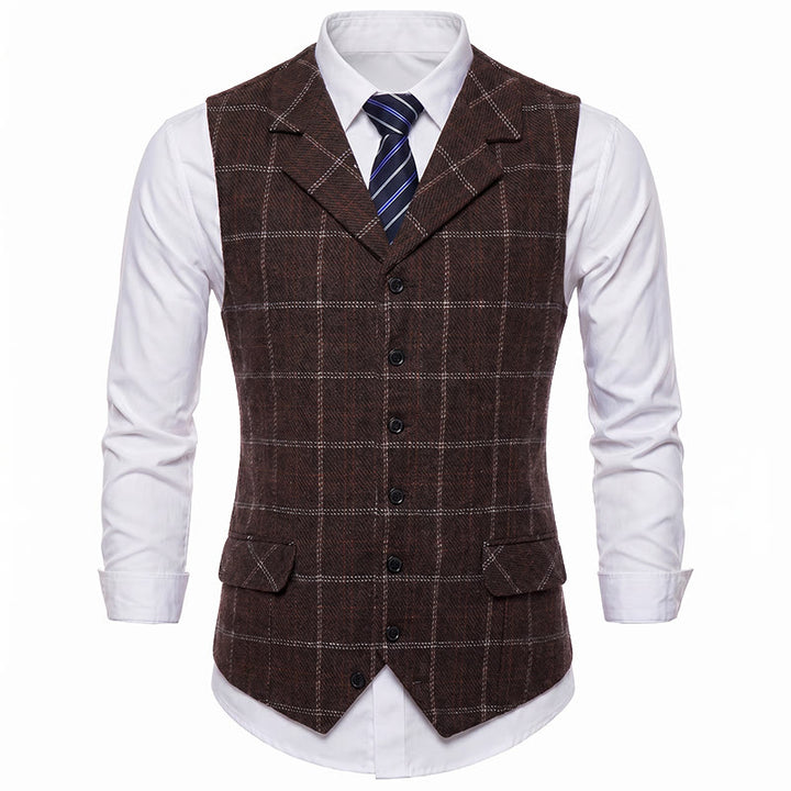 Men's Notch Lapel Plaid Party Daily Suit Vest - image 13