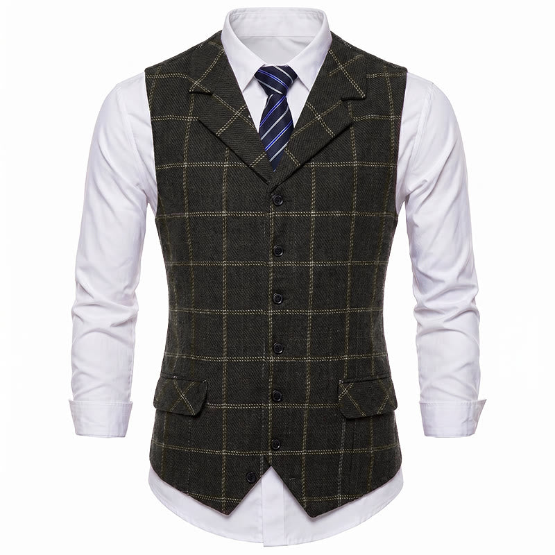 Men's Notch Lapel Plaid Party Daily Suit Vest - image 15