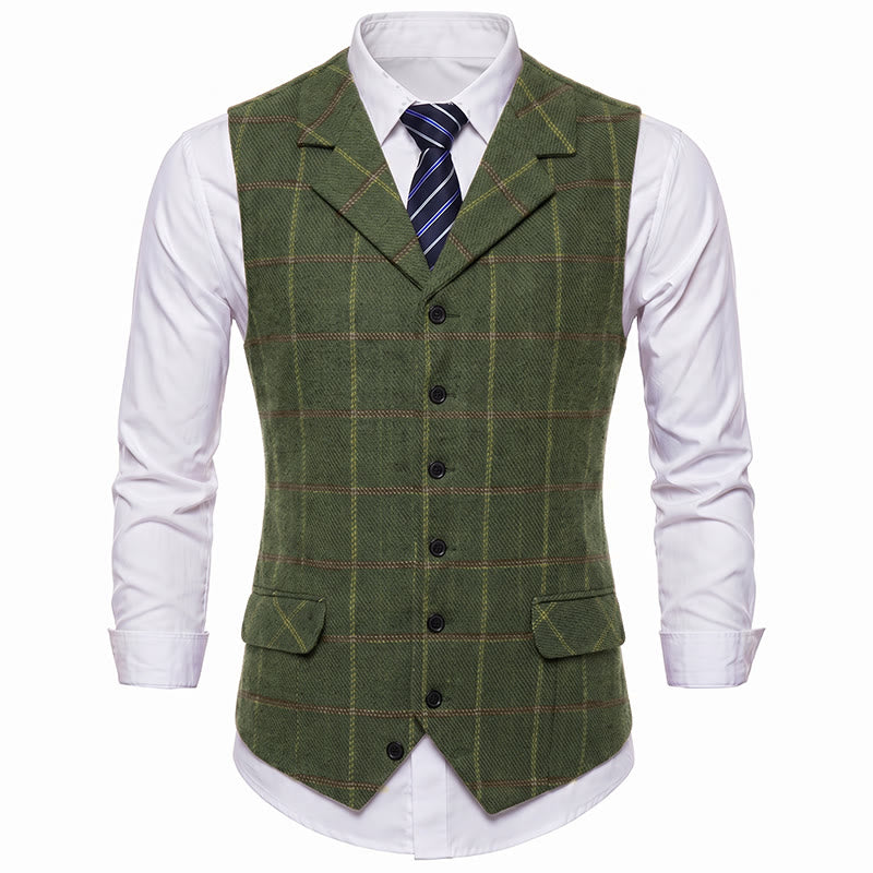 Men's Notch Lapel Plaid Party Daily Suit Vest - image 16