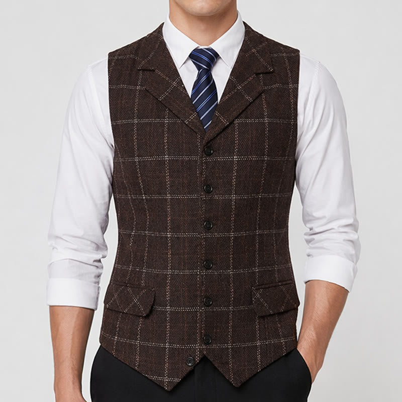 Men's Notch Lapel Plaid Party Daily Suit Vest - image 1