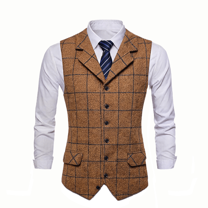 Men's Notch Lapel Plaid Party Daily Suit Vest - image 17