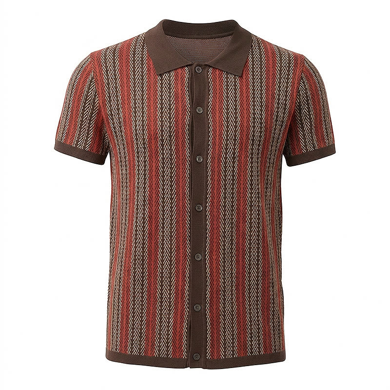 Men's Vertical Chevron Stripe Jacquard Breathable Polo Knitted Shirt - image 15