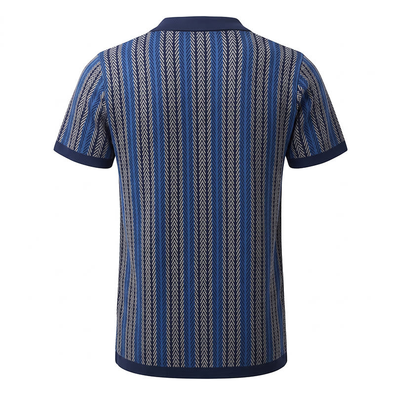 Men's Vertical Chevron Stripe Jacquard Breathable Polo Knitted Shirt - image 12