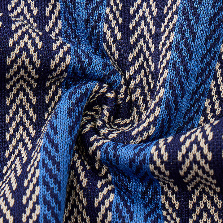 Men's Vertical Chevron Stripe Jacquard Breathable Polo Knitted Shirt - image 9