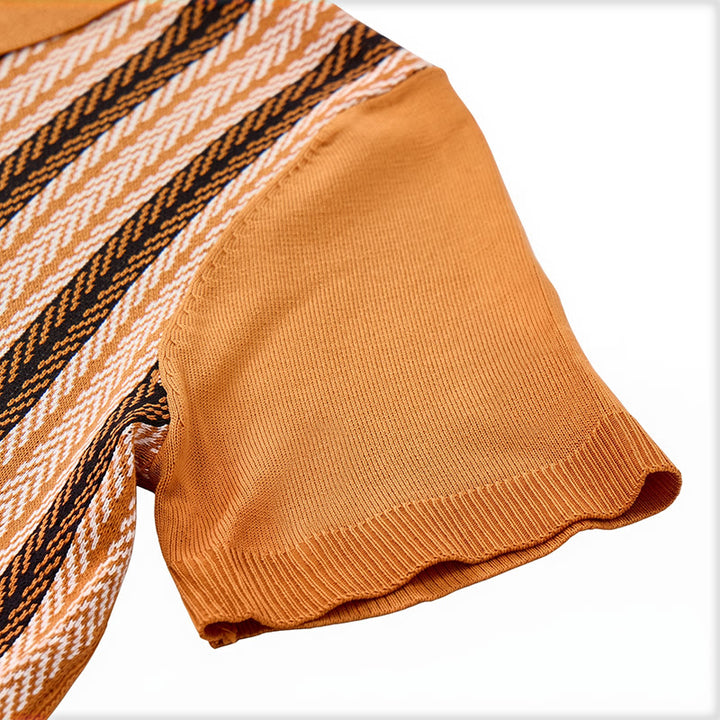 Men's Vintage Summer Block Striped Jacquard Polo Knitted Shirt - image 9