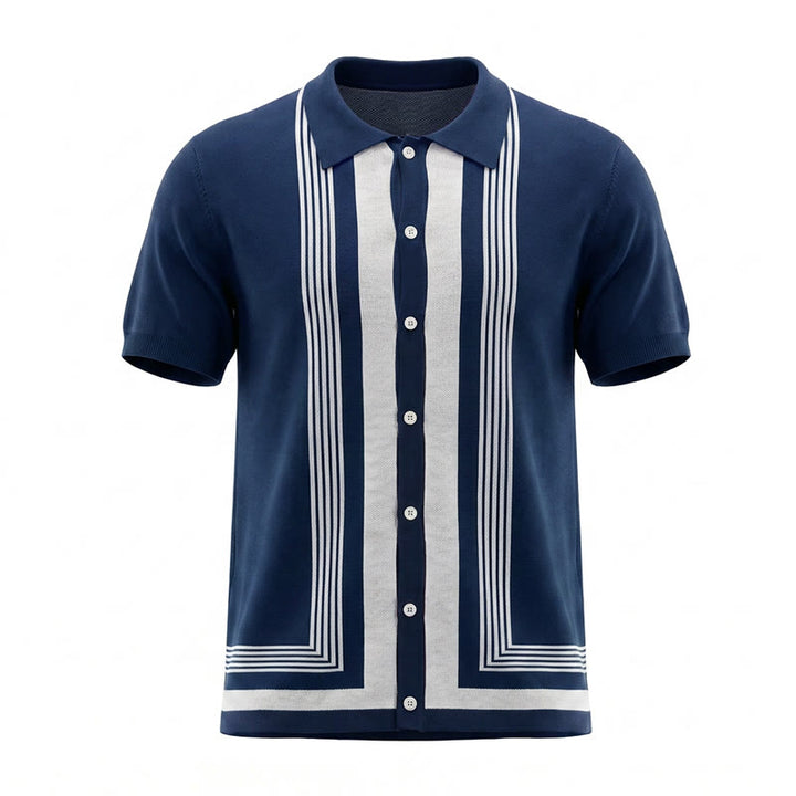 Men's Summer Color Block Spliced Stripe Knitted Shirt - image 14