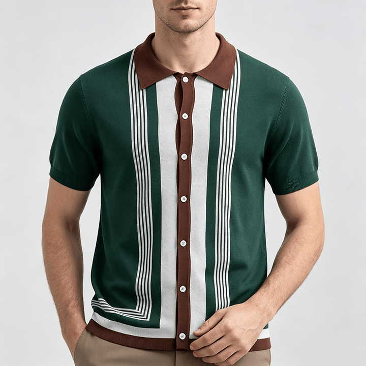 Men's Summer Color Block Spliced Stripe Knitted Shirt - image 1