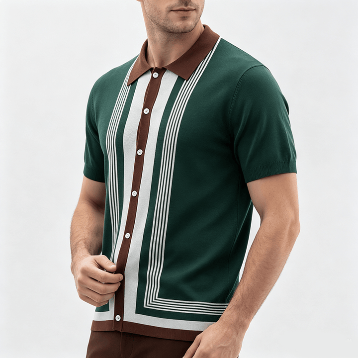 Men's Summer Color Block Spliced Stripe Knitted Shirt - image 2