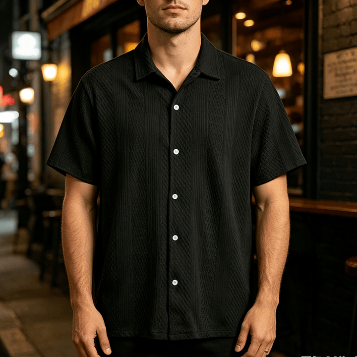 Men's Solid Hollow Cool Touch Daily Street Knitted Shirt  - Black - 2XL - image 4