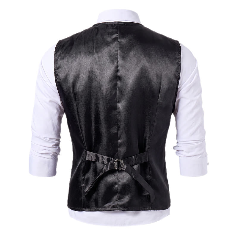 Men's Black Jacquard Double-Breasted Tuxedo Suit Vest - image 11