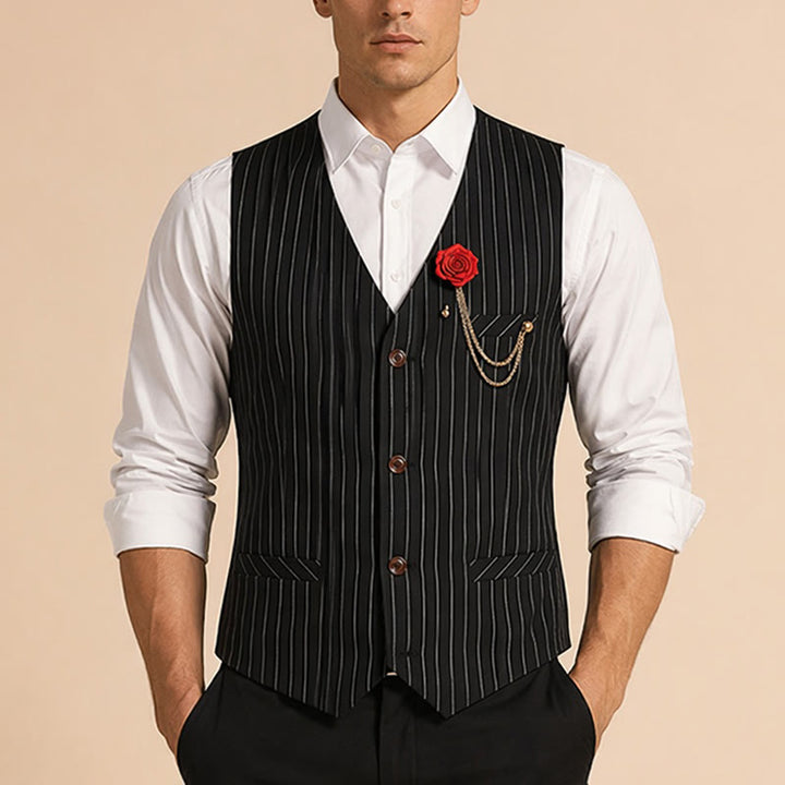 Men's Retro Style Pinstriped Suit Vest With Rose Lapel Chain - image 1