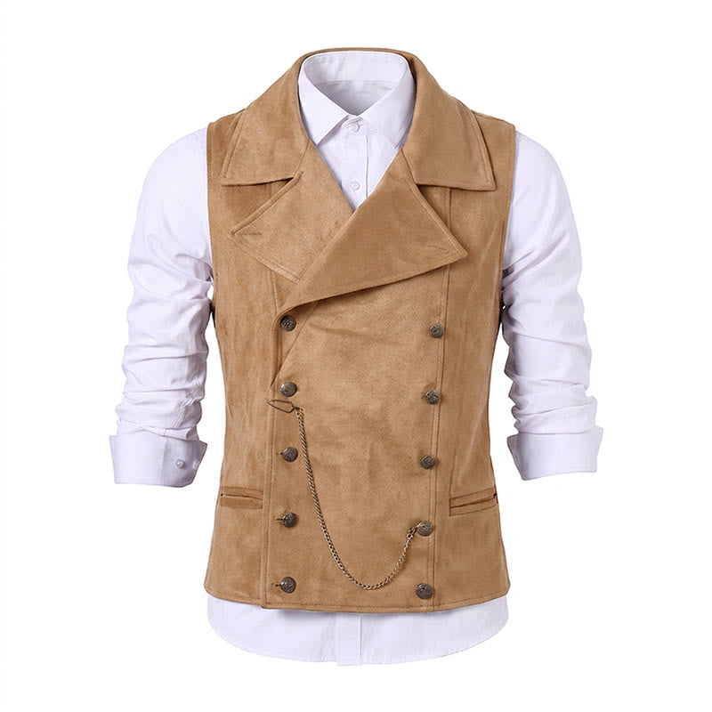 Men's Retro Double-Breasted Suit Vest With Bronze Chain - image 18