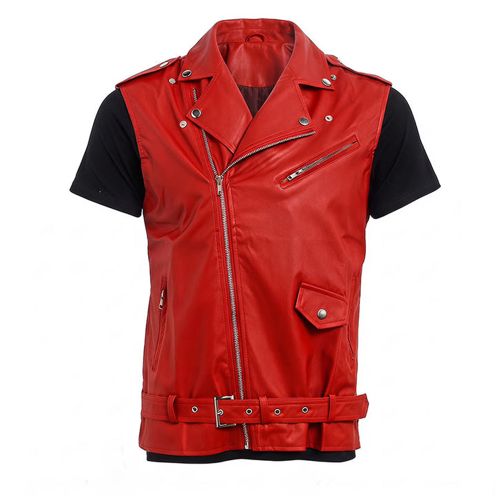 Men's Punk Asymmetric Zipper Lapel Motorcycle Leather Vest - image 14