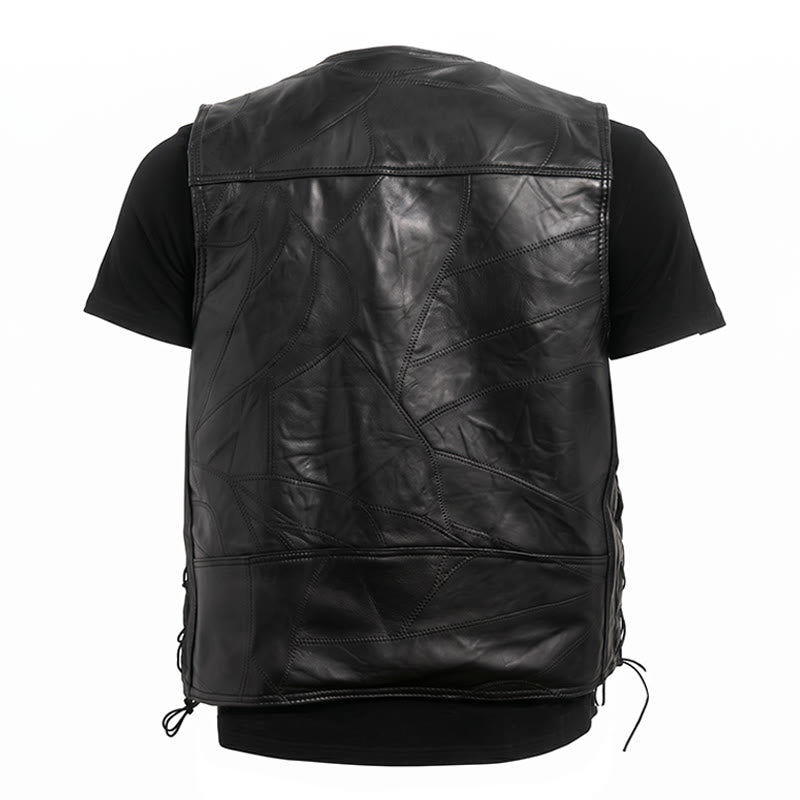 Men's Punk Biker Side Drawstring Motorcycle Leather Vest - image 11