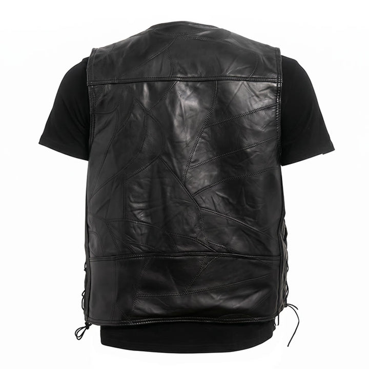 Men's Punk Biker Side Drawstring Motorcycle Leather Vest - image 11