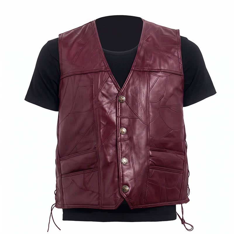 Men's Punk Biker Side Drawstring Motorcycle Leather Vest - image 12