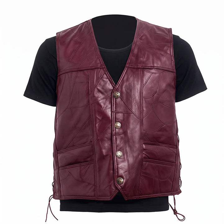 Men's Punk Biker Side Drawstring Motorcycle Leather Vest - image 12
