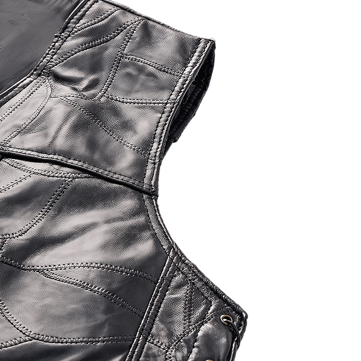 Men's Punk Biker Side Drawstring Motorcycle Leather Vest - image 7