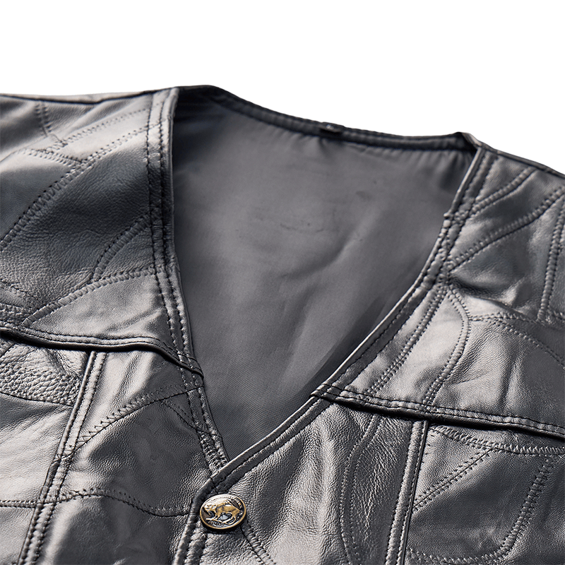 Men's Punk Biker Side Drawstring Motorcycle Leather Vest - image 4