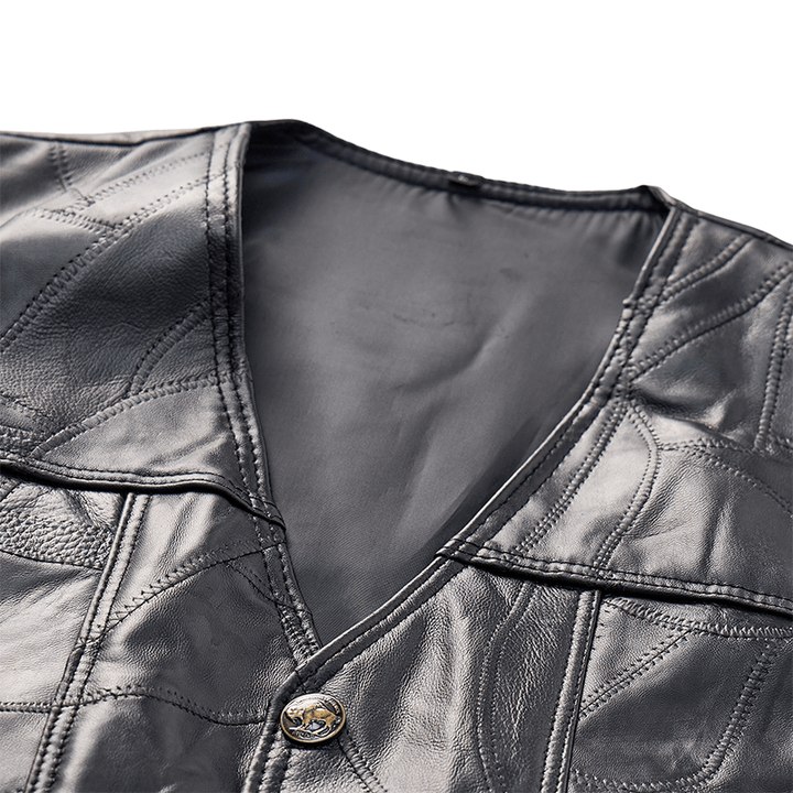 Men's Punk Biker Side Drawstring Motorcycle Leather Vest - image 4