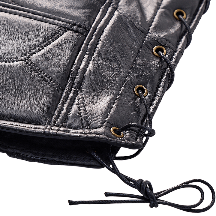Men's Punk Biker Side Drawstring Motorcycle Leather Vest - image 8