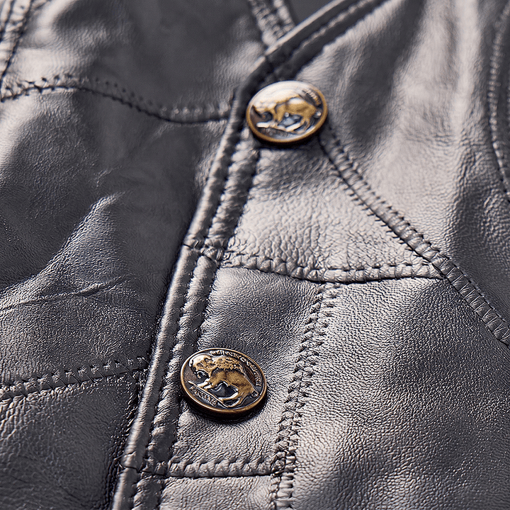 Men's Punk Biker Side Drawstring Motorcycle Leather Vest - image 5