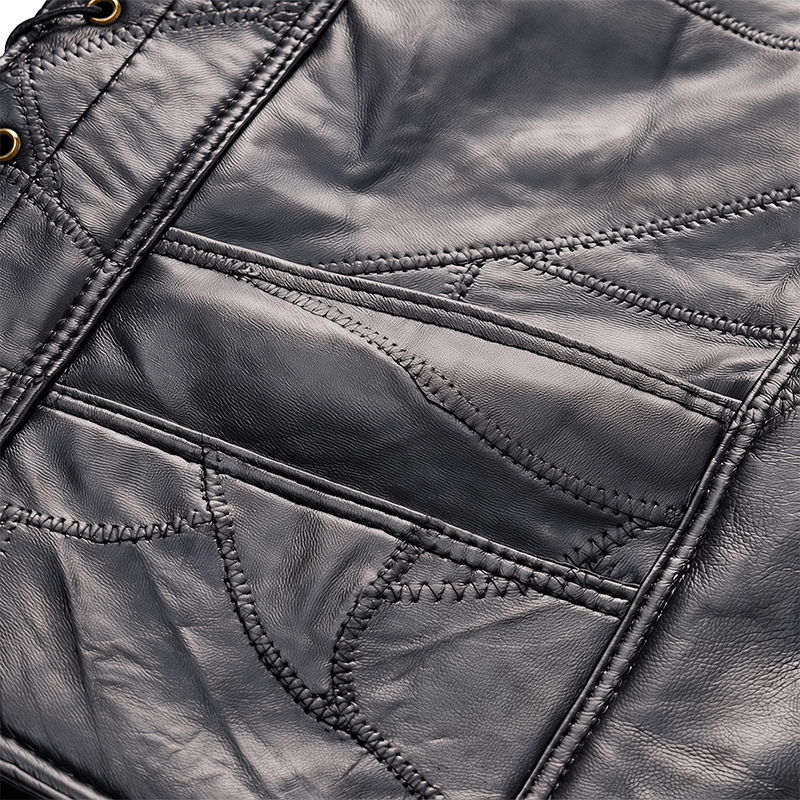 Men's Punk Biker Side Drawstring Motorcycle Leather Vest - image 6