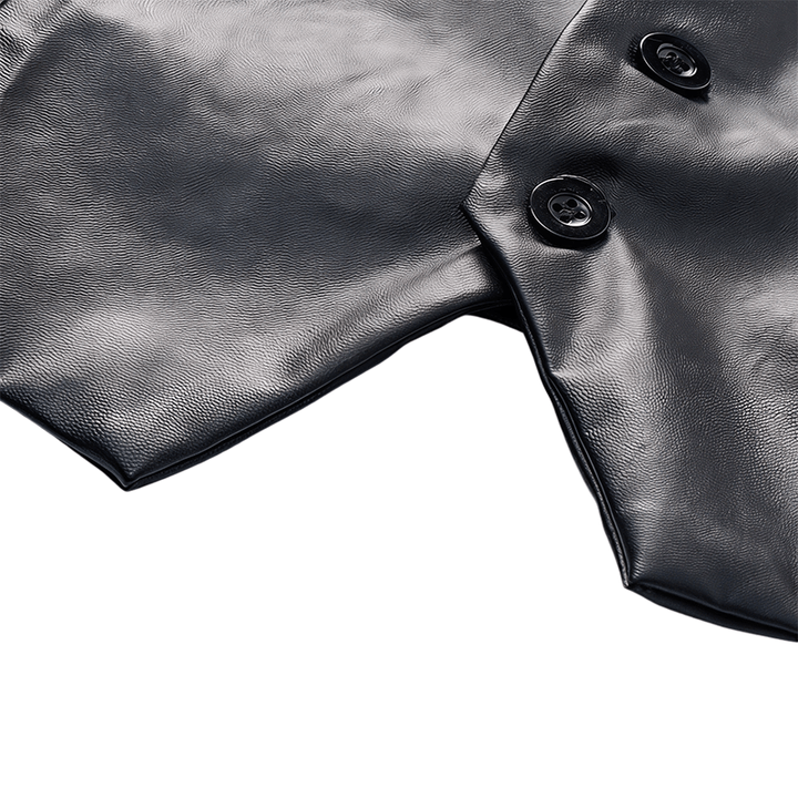 Men's Solid Black Casual Street Leather Vest - image 8