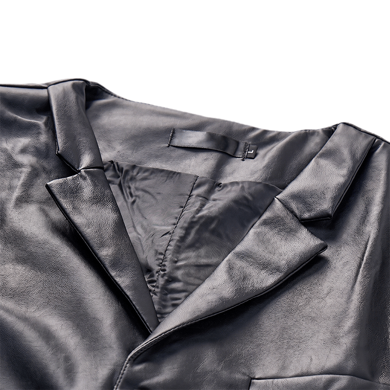 Men's Solid Black Casual Street Leather Vest - image 4
