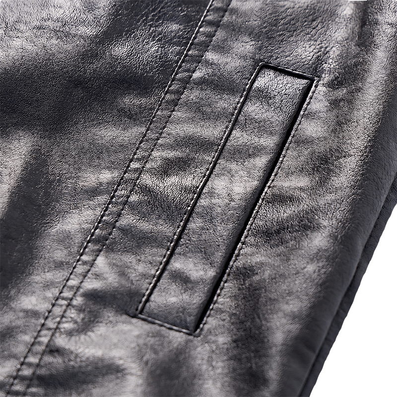 Men's Flap Pocket Hip Hop Vintage Motorcycle Solid Black Leather Vest - image 6