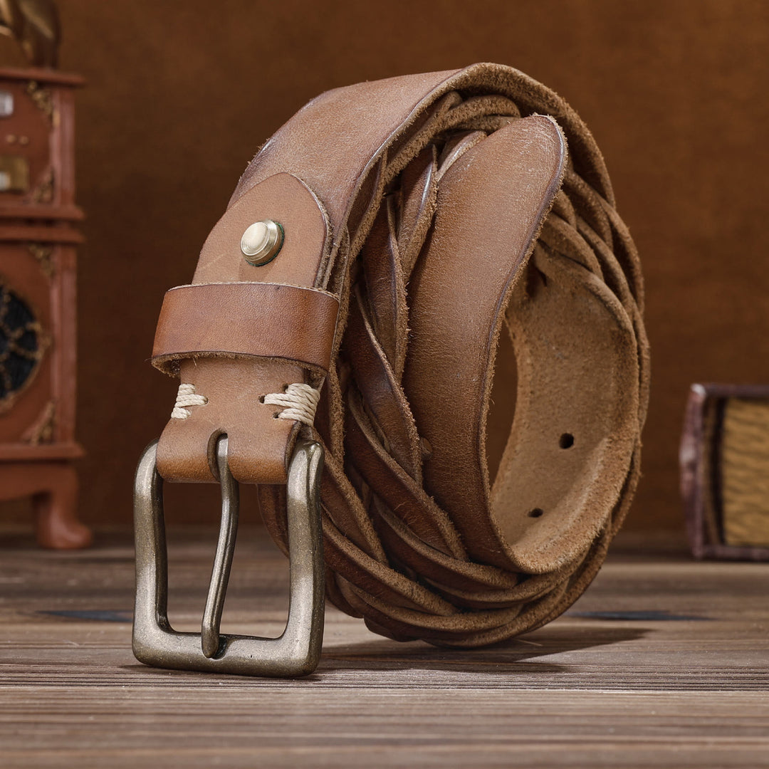 Braided Handwoven Without Hole Leather Belt - image 2