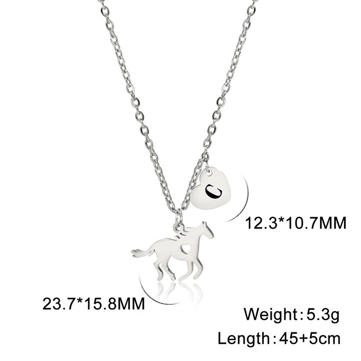 Dainty Horse Pendant Initial Letter Heart Necklace - Silver - C - image 31