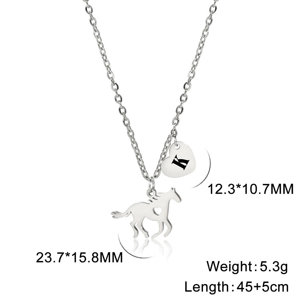 Dainty Horse Pendant Initial Letter Heart Necklace - Silver - K - image 39