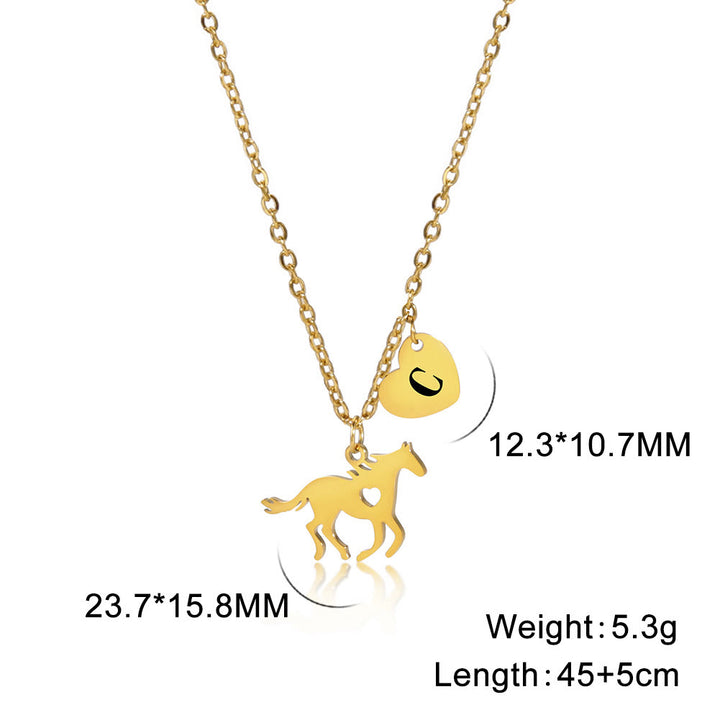 Dainty Horse Pendant Initial Letter Heart Necklace - Gold - C - image 5