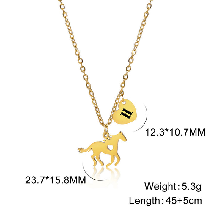 Dainty Horse Pendant Initial Letter Heart Necklace - Gold - H - image 10