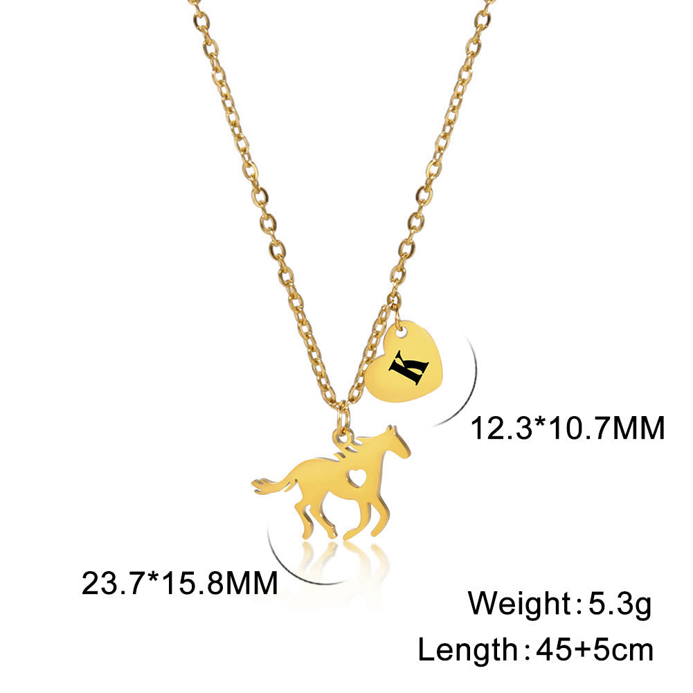 Dainty Horse Pendant Initial Letter Heart Necklace - Gold - K - image 13