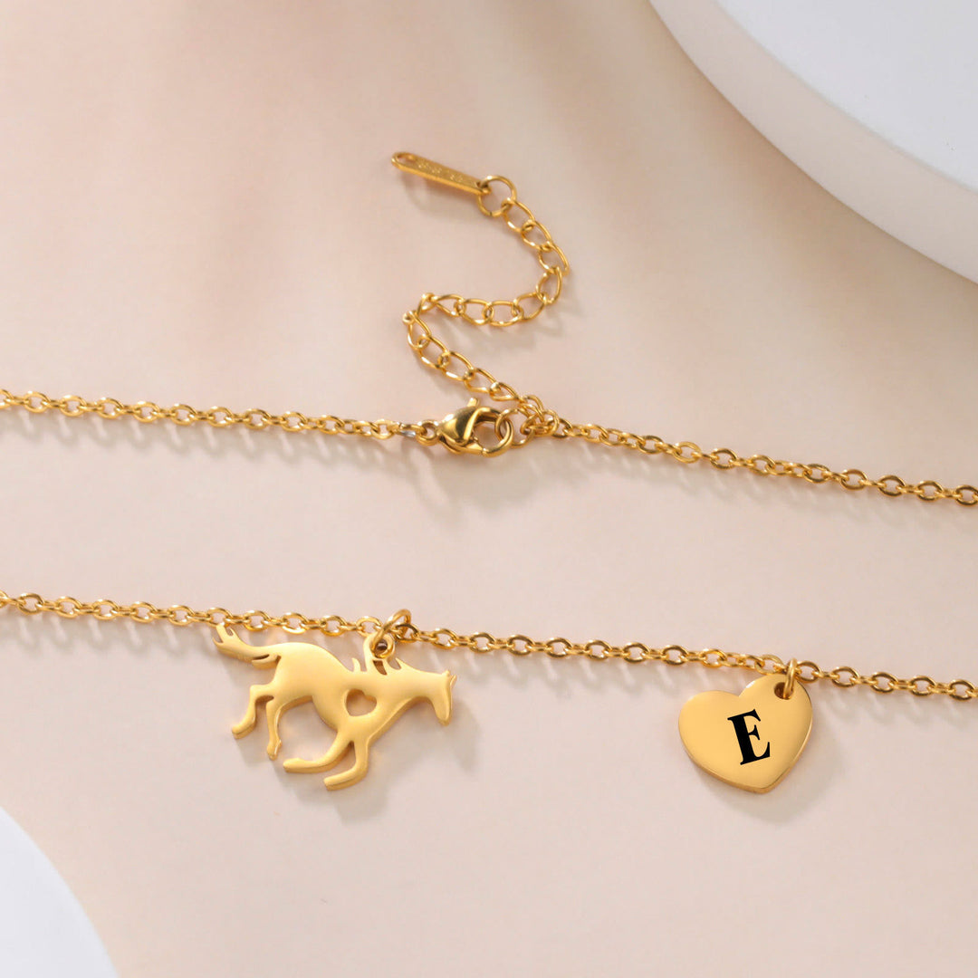 Dainty Horse Pendant Initial Letter Heart Necklace - image 1
