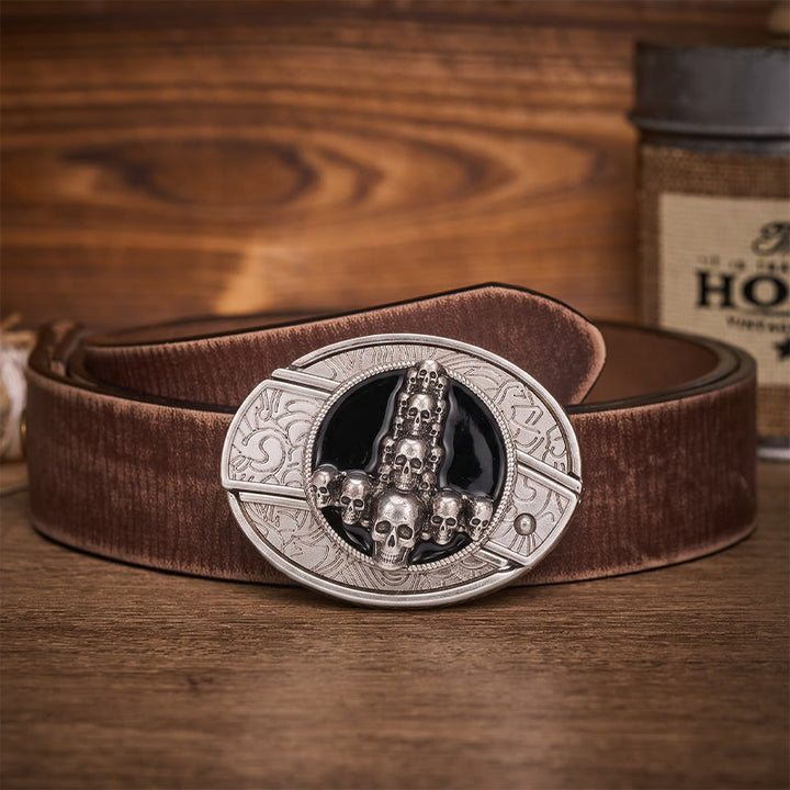 Dark Luxury Skull Cross DIY Hidden Folding Knife Buckle Leather Belt - Skull Cross - Brown Distressed Belt - 42 - image 5