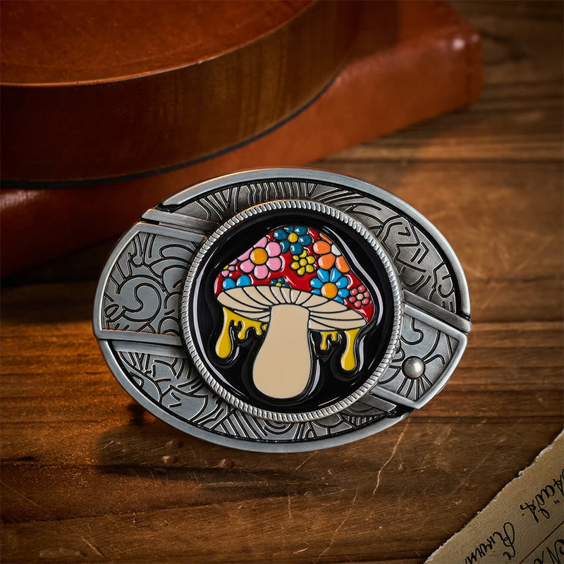 Trippy Drippy Mushroom Hidden Folding Knife Buckle Leather Belt - Drippy Mushroom - Without Belt - Not Included Belt - image 0