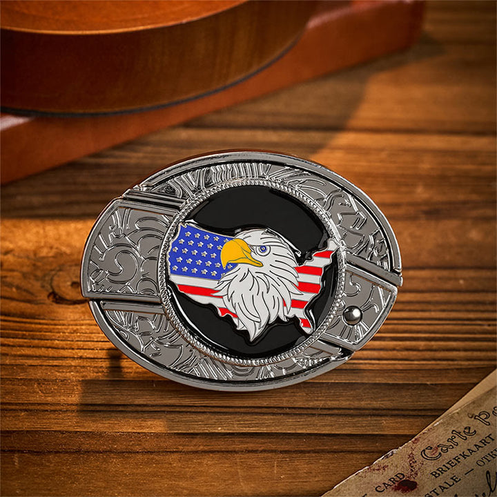 Freedom American Eagle Flag Hidden Folding Knife Buckle Leather Belt - American Eagle Flag - Without Belt - Not Included Belt - image 0